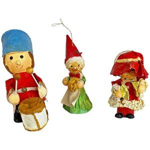 3 Vintage Paper Mache Christmas Ornament Drum Cymbal Tambourine Band Made Taiwan